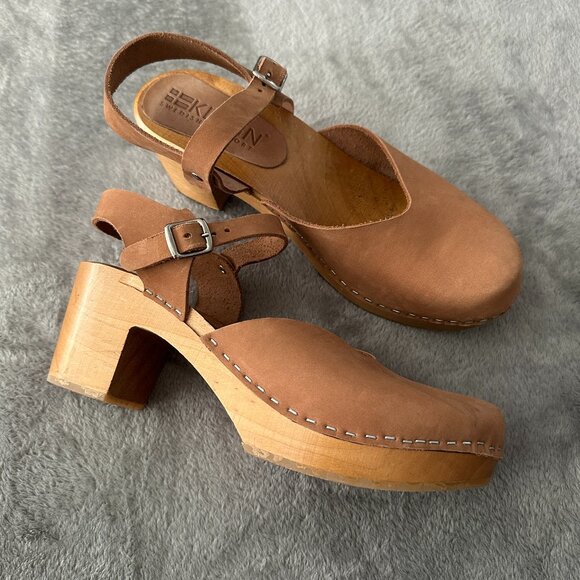 Klagn Swedish Comfort Wooden Clogs Women's 41 US 10 Tan Brown - Picture 1 of 4